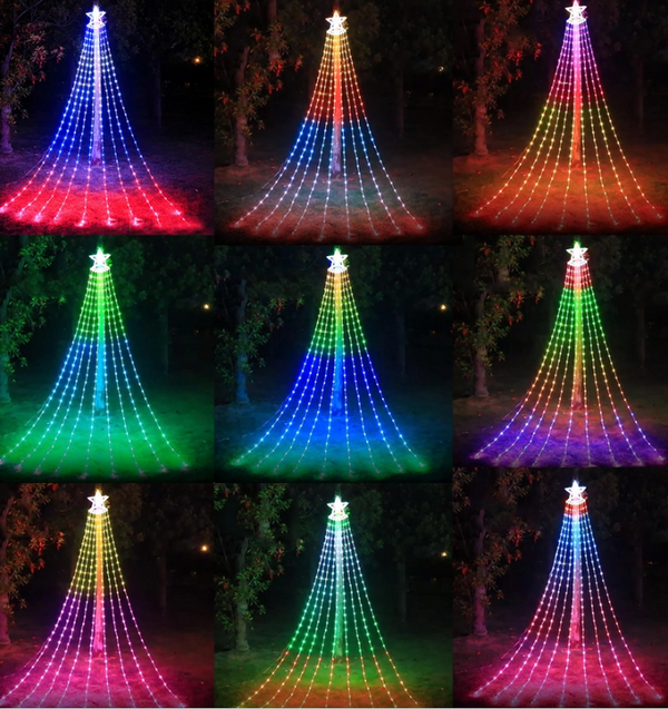 Décoration intelligente d'étoile de noël de 350cm, guirlande lumineuse de cascade de 350led avec étoile de sommet d'arbre, contrôle d'application